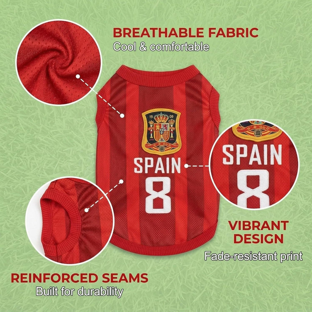 Camiseta Para Perro De España, Chaleco De La Selección Española Para Mascotas Pequeñas, Ropa Deportiva De Poliéster Transpirable, Rojo, Talla 8