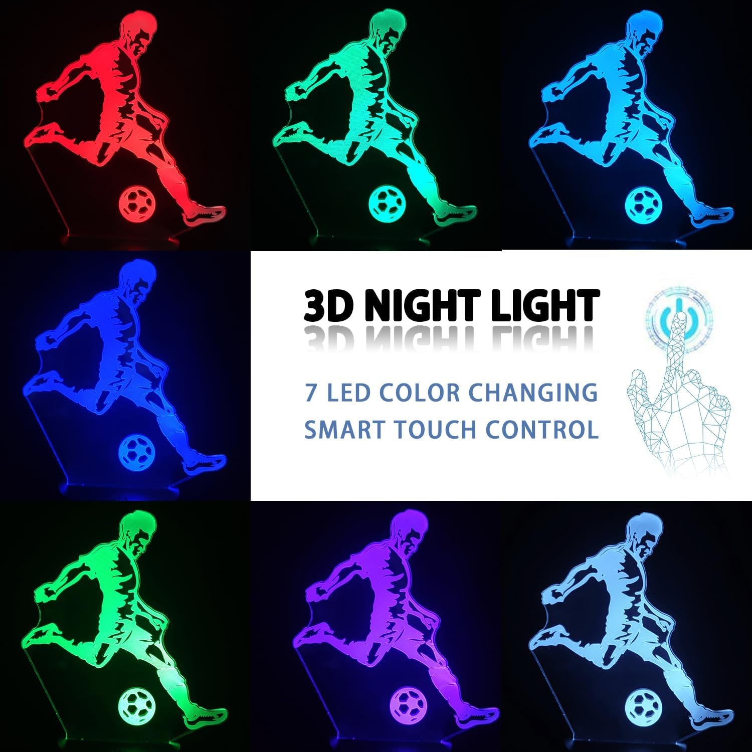 Luz Nocturna 3D Con Temática Futbolística Para Niños Decoración Para Dormitorios Infantiles Iluminación LED De 16 Colores El Regalo Para Niños Y Adolescentes Base Con Diseño De Grieta
