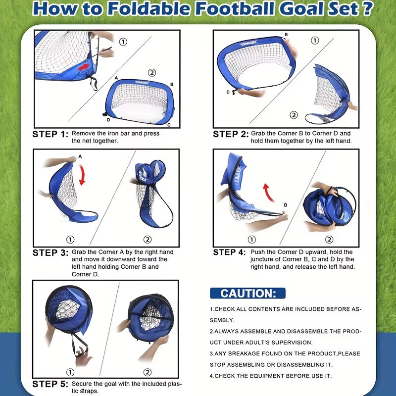 4 Modes Pop up Soccer Goal Net 4 in 1 Foldable Football Goal Indoor Outdoor for Improving Passing and Shooting Accuracy
