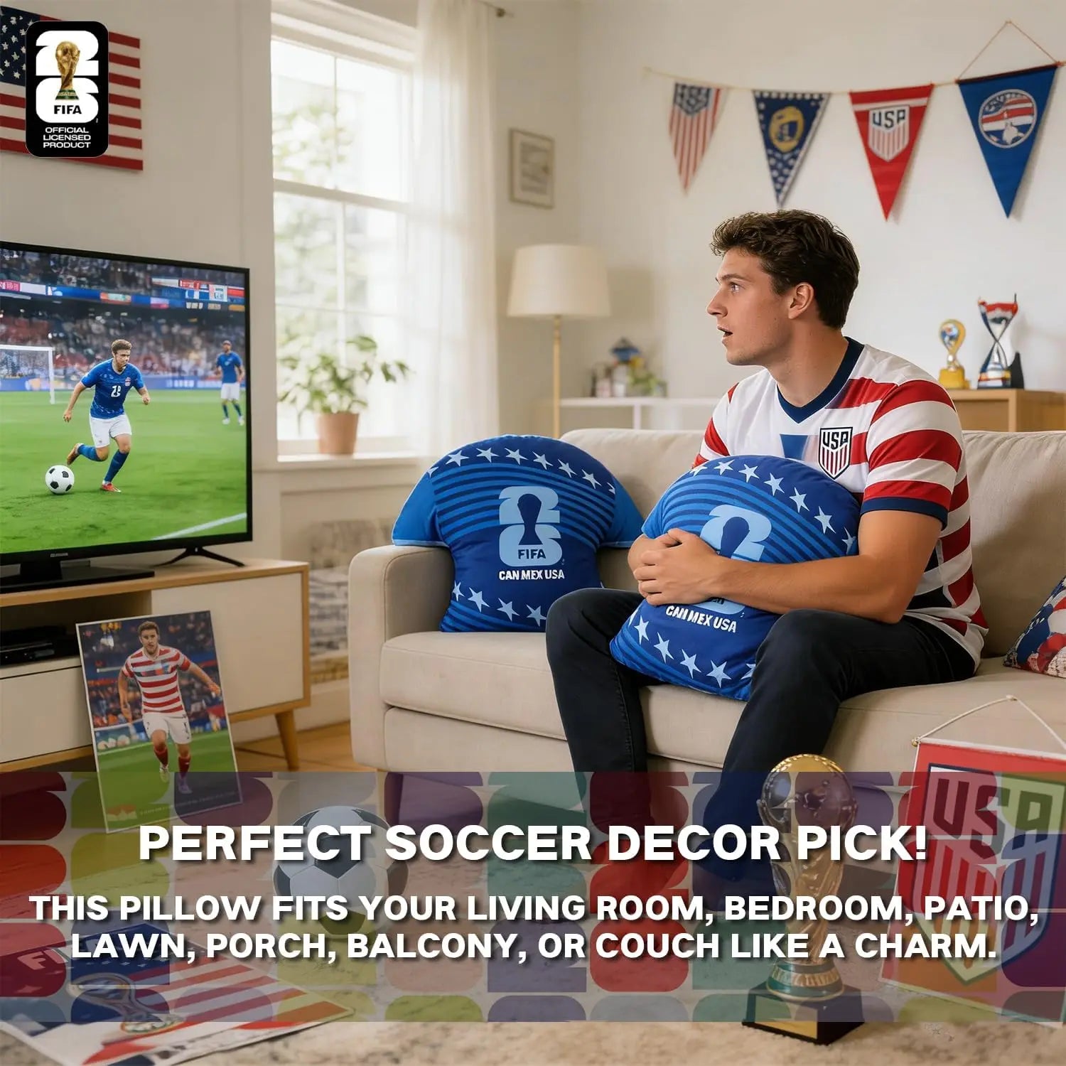 Official  WORLD CUP 2026 Football Jersey-Shaped Throw Pillow, Soccer Soft Square Pillow for Room Bedroom Traveling,  Cus